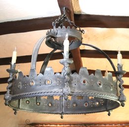 Be The King Of Your Castle With This Baronial Ceiling Fixture, 6 Candle Lights And Spelt Metal Rustic Finish