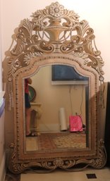 Elaborately Carved Resin Mirror In A Light Bleached Finish With Urn And Swag Detail,