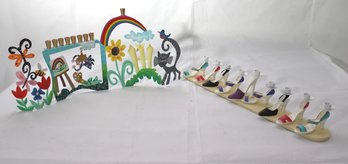 Fun Colored Hand Painted Rainbow Menorah By The Artist Rossi Includes Cute Little Menorah With Stylish Heels