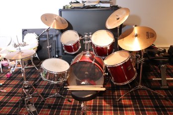 Yamaha Stage Custom Drum Set Includes Sabian And Zildjian Cymbals, A Stool And Sticks