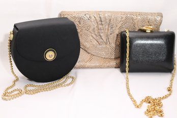 Includes Two Black Handbags By Rodo And A Laura Merklin Snake Pattern Style