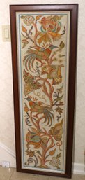 Beautiful Vintage Hand Stitched Crewel Work Scene Of Birds And Flowers