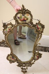 Rococo Style Metal Framed Mirror With Panels Of Blooming Flowers.  16 Inches X 29 Inches