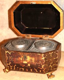 Antique Chinoiserie Lacquered Tea Caddy With Original Tins