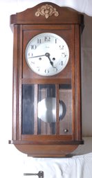 Kenzle Wall Clock In Wooden Case Working! With Key.