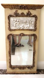 Trumeau Mirror With Resin Panel Depicting Cherubs And Flowers