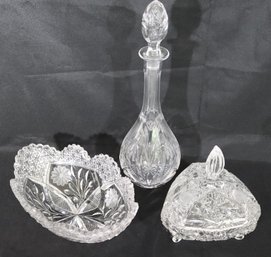 Cut Crystal Candy Dishes And Decanter