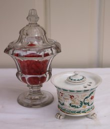 Vintage Porcelain Inkwell Includes Antique Candy Jar