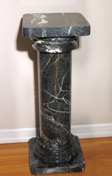 Vintage Solid Black And White Veined Marble Pedestal