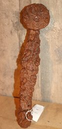 Carved Hardwood Chinese Ruyi Scepter With Dragon & Cloud Swirls