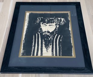 Midcentury David Azuz Ink Drawing Of A Jewish Man. Signed And Dated 1959.