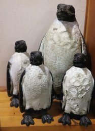 Four Vintage Tin Penguins - Unique Collection Of Penguins Filled With Cement. Adorable. Show Where Per Age. Se