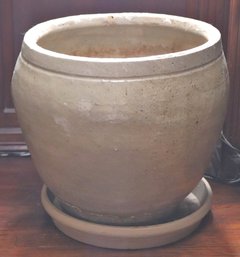 Large Rustic Glazed Earthenware Planter With Underplate