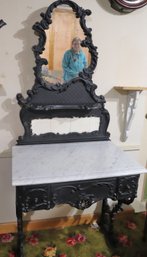 Wrought Iron Antique Desk With Mirror And Shelf.