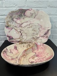 Sacha Brastoff Platter In Pink/purple, Gold And White And Divided Serving Dish
