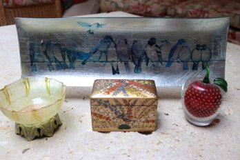 A Lot Of Decorative Items With Glass Items And A Hand Painted Kashmir Box.