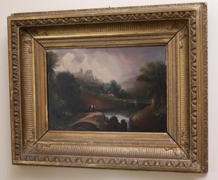 Antique Landscape Painting In A Beautiful Carved Wood Frame