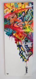Signed Painting Urban Graffiti Street Art Measures Approximately 22 W X 58 Tall.