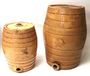 2 Vintage Stoneware Spirit Barrels/Casks Includes Price L Bristol 2 Gallon & Powell Bristol 6 Gallon