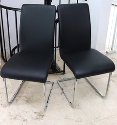 Pair Of Modern Chrome/vinyl Side Chairs