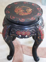 Vintage Carved Wood Japanese Stool With Floral Design