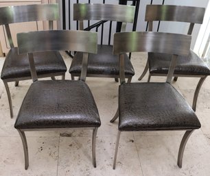 Set Of 5 Heavy Modern Brushed Steel Dining Chairs
