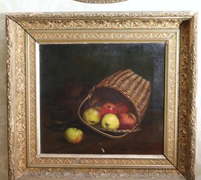 Fruit In A Basket Antique Still Life Painting Signed By The Artist 1889 In A Carved Wood Frame