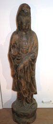Tall And Graceful Carved Wood Guanyin Statue