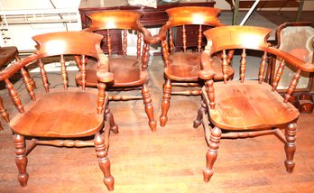 Set Of 4 Vintage Leopold Stickley Captains Chairs With Turned Legs