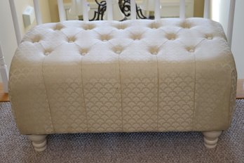 Cute Little Tufted Bench Upholstered In Quality Linen Fabric