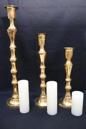 Set Of 3 Elegant Brass Candlestick Holders