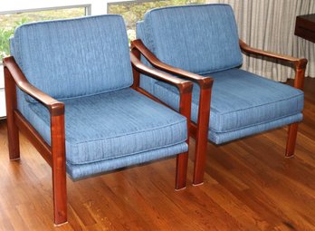 Pair Of Quality MCM Armchairs With Cushions, Circa 1970's, Stylish Design Very Comfortable!!