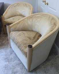 Pair Of Vintage J. Roberts Scott Art Deco Barrel Club Chairs With Custom Velvet Damask/ Style Fabric.