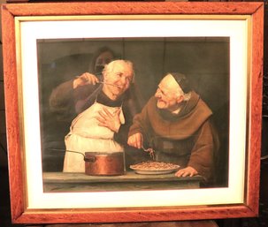 Framed Print With Artist Name On The Corner Of  Monks In The Kitchen