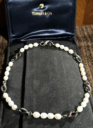 Tiffany And Co. Pearl And Sterling Infinity Necklace Measures 16.5 Inches-signed Tiffany And Co., Oval Pearls