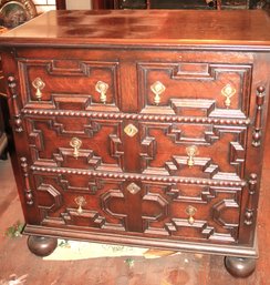 1930s Jacobean Oak Chest Of Drawers With Ornate Pulls