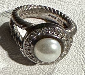 Pretty Sterling Ring Size - With Cultured Pearl And Marcasite Detail -women's Size -marked CUN 7