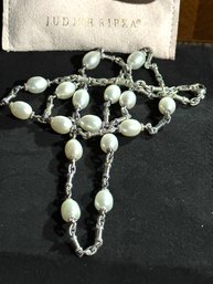 Judith Ripka Quality 33 Inch Pearl And Sterling Necklace