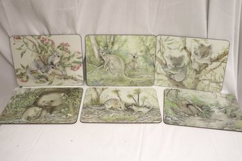 6 Laminated Board Placemats With Australian Animals