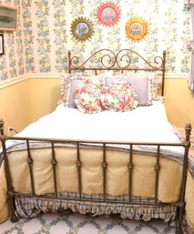 Full Size Wrought Aluminum Bed Frame And 3 Decorative Floral Mirrors