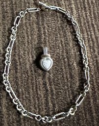David Yurman Sterling And 18k Chain And Pendant - Chain Measures 16 Inches And Marked 925, DY And 750