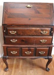 Vintage Secretary Desk With Queen Anne Legs &ornate Brass Drawer Pulls