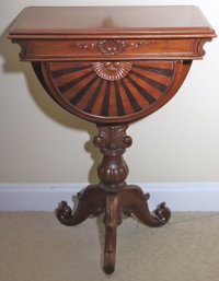 Victorian Style Carved Wood Bedside Table With Fan/shell Accents, Ornate Carved Wood Base With A Drawer