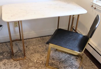 Stylish CB2 Writing Desk/dressing Table With Marble Top On A Metal Frame Includes A Matching Chair