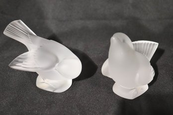 Pair Of Frosted Lalique France Love Birds/ Doves Crystal Figurines