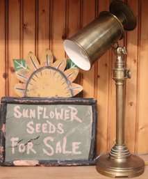 Vintage Adjustable Spot Light Style Brass Table Lamp And Sunflower Seed Sign