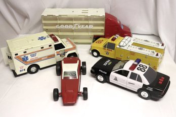 Lot Of 5 Vintage Trucks With Goodyear Car Carrier, Police Car And Others