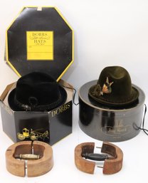 Vintage Antique Mens Hats & Antique Hat Stretchers, Includes Dobbs Fifth Avenue, Macys Men Store NY