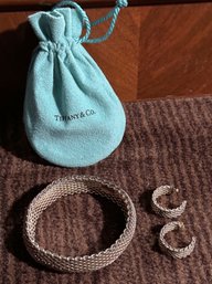 Tiffany And Co. Sterling Mesh Bracelet And Earrings Set - Diameter 2.5' Bracelet