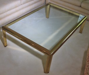 MCM Milo Baughman Style High Quality Brass Table With Glass Top